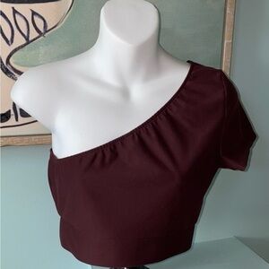 Victoria Secret Sport One Shoulder Top Size Small NWT Wine Color Banded Bottom